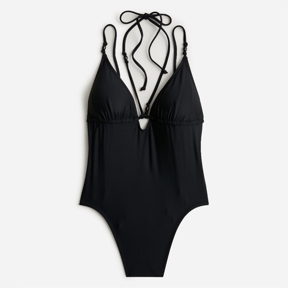 J. Crew Strappy Plunge with Beads One-piece Swimsuit Black Size 4 NWT - Picture 1 of 12